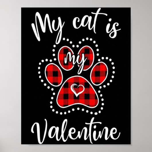 My Cat Is My Valentine Red Plaid Cat Lover Valenti ポスター (正面)