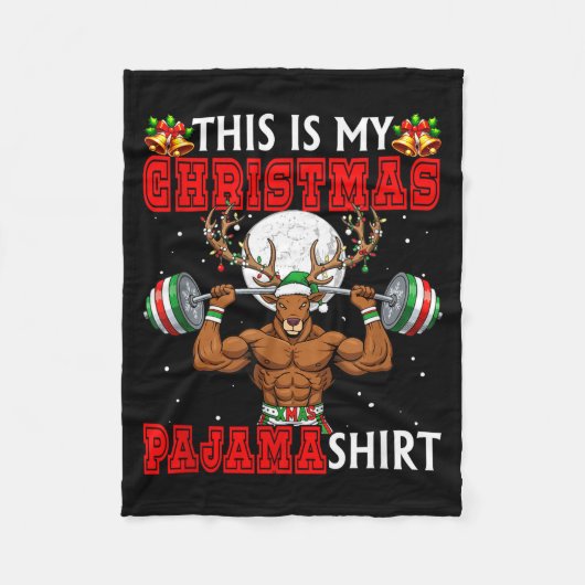 My Christmas Pajama Shirt Reindeer Muscle Weightli フリースブランケット (正面)