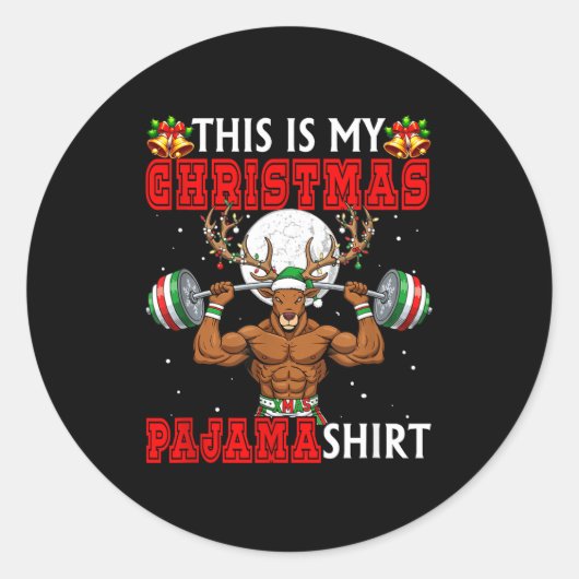 My Christmas Pajama Shirt Reindeer Muscle Weightli ラウンドシール (正面)