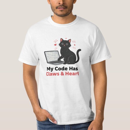 My Code Has Claws & Heart Black Cat Web Developer Tシャツ (正面)