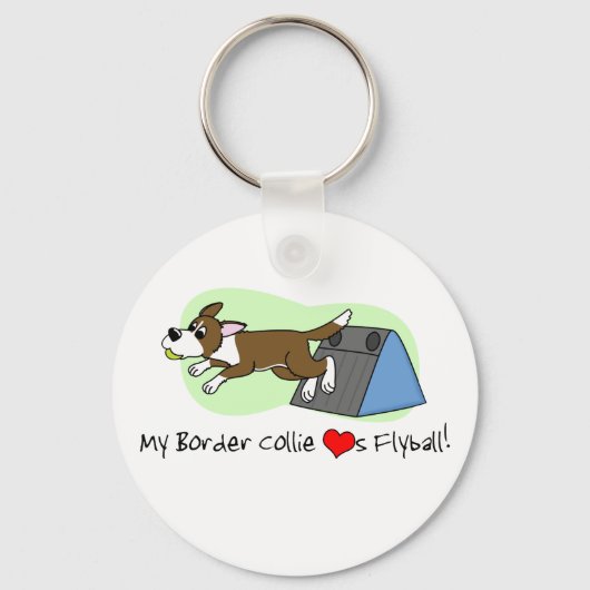 My Collie縁ど Loves Flyball Keychain (Brown) キーホルダー (正面)