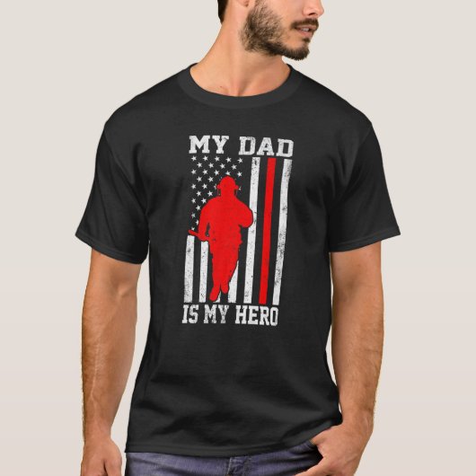 My Dad Is My Hero Funny Firefighter Patriotic Amer Tシャツ (正面)