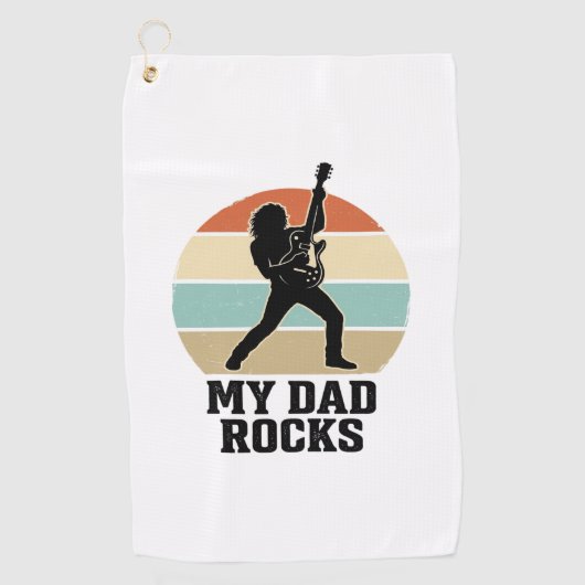 My Dad Rocks Vintage Guitar Sunset Shirt Design_1 ゴルフタオル (正面)