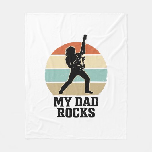 My Dad Rocks Vintage Guitar Sunset Shirt Design_1 フリースブランケット (正面)