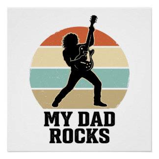 My Dad Rocks Vintage Guitar Sunset Shirt Design_1 ポスター