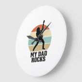 My Dad Rocks Vintage Guitar Sunset Shirt Design_1 ラージ壁時計 (傾斜)