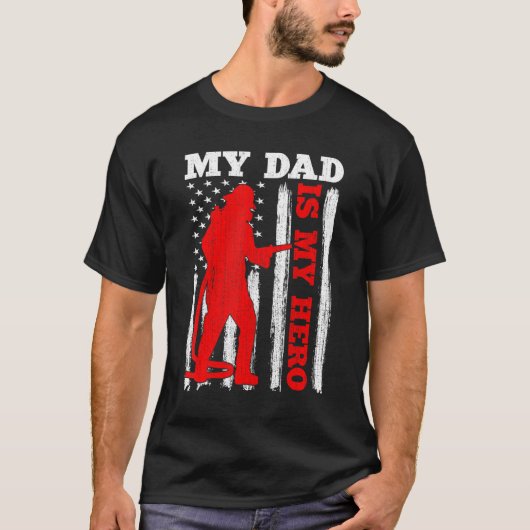 My Daddy Is My Hero USA Flag Firefighter Fireman D Tシャツ (正面)