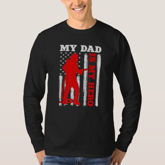 My Daddy Is My Hero USA Flag Firefighter Fireman D Tシャツ (正面)