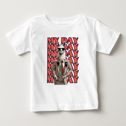 My Day Llama in Gucci Insppo Red Black Beigeデザイン ベビーTシャツ (正面)