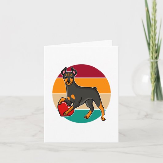 My Doberman Is My Valentine Heart Retro Sunset Dog カード (正面)