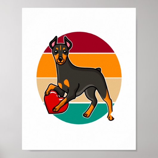 My Doberman Is My Valentine Heart Retro Sunset Dog ポスター (正面)