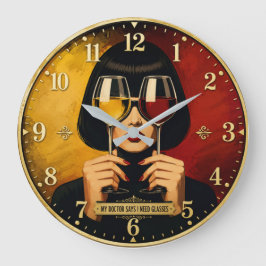 My Doctor Says I Need Glasses Wine Lover ラージ壁時計