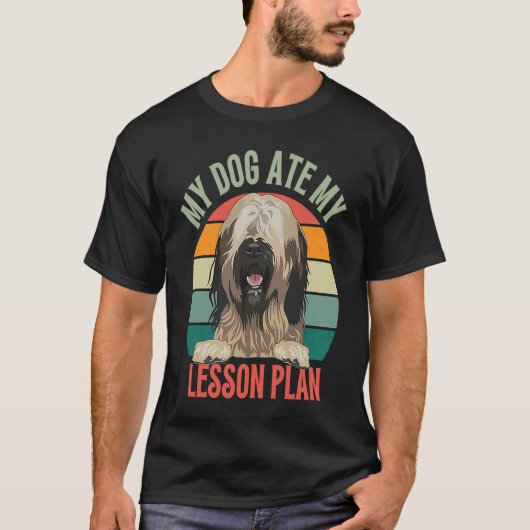 My Dog Ate My Lesson Plan Retro Briard Dog Teacher Tシャツ (正面)