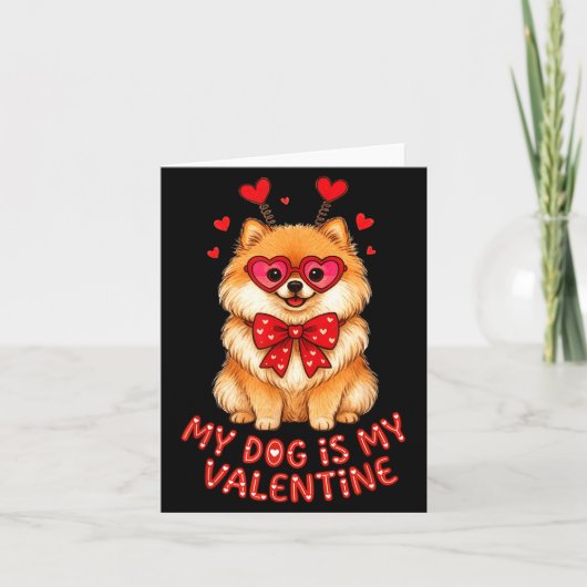 My Dog Is My Valentine Cute Meranian With Heart Gl カード (正面)