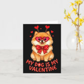 My Dog Is My Valentine Cute Meranian With Heart Gl カード (黄色い花)