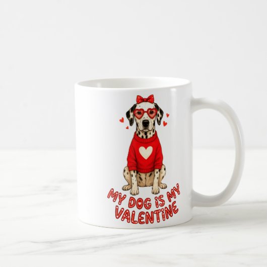 My Dog Is My Valentine Dalmatian Heart Gles Bow Do コーヒーマグカップ (右)
