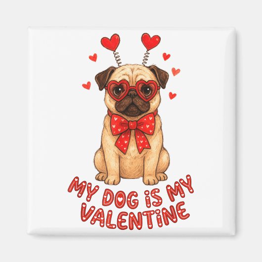 My Dog Is My Valentine Valentines Day Pug Dog Love マグネット (正面)