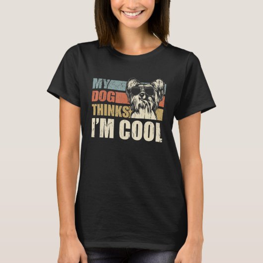 My Dog Thinks I'm Cool Chinese Crested Retro Dad Tシャツ (正面)