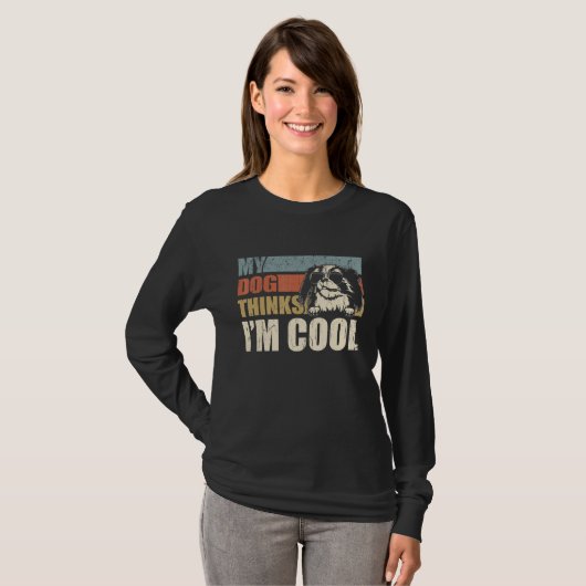 My Dog Thinks I'm Cool Japanese Chin   Retro Dad M Tシャツ (正面フル)