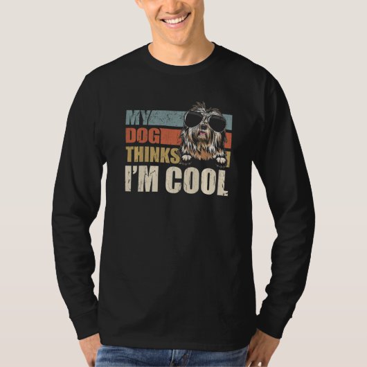 My Dog Thinks I'm Cool Old English Sheepdog  Retro Tシャツ (正面)