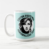 My Face on a TURQUOISE GREEN Large Custom コーヒーマグカップ (左)