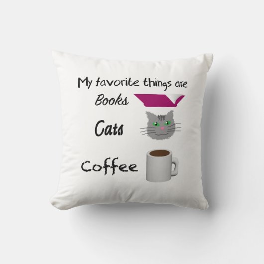 My favorite things Books, Cats, Coffee クッション (正面)
