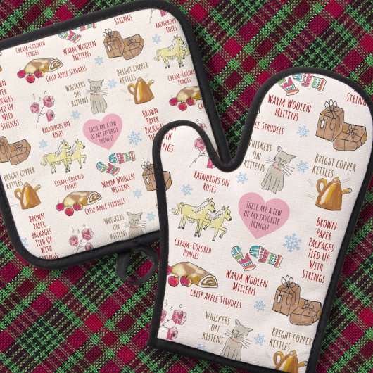 My Favorite Things Sound of Music Cute Hand-Drawn  鍋つかみ&鍋敷きセット