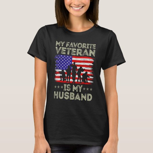 My Favorite Veteran Is My Husband American Flag Ve Tシャツ (正面)