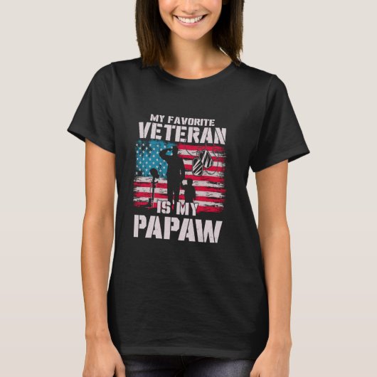 My Favorite Veteran Is My Papaw American Flag Fath Tシャツ (正面)