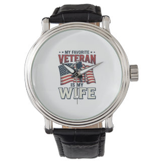 My Favorite Veteran Is My Wife Patriotic Shirt Des 腕時計