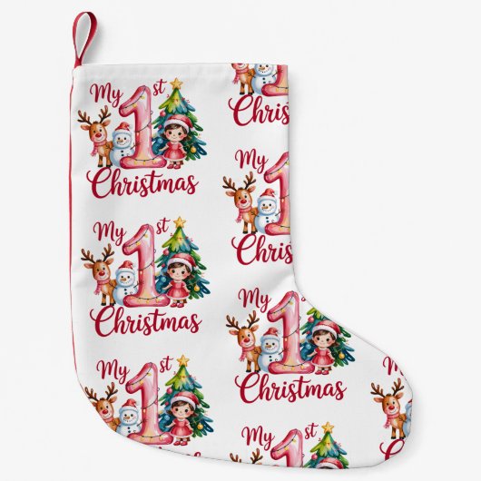 My First 1st Christmas Pink Baby Girl Xmas Snowman スモールクリスマスストッキング (正面)