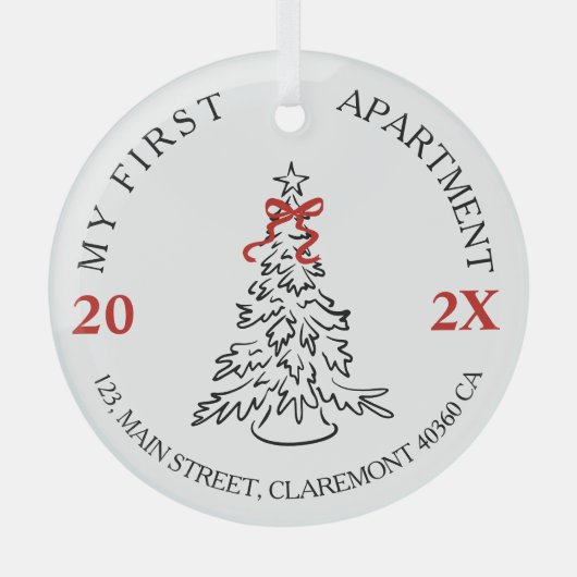My First apartment keepsake red bow ガラスオーナメント (正面)