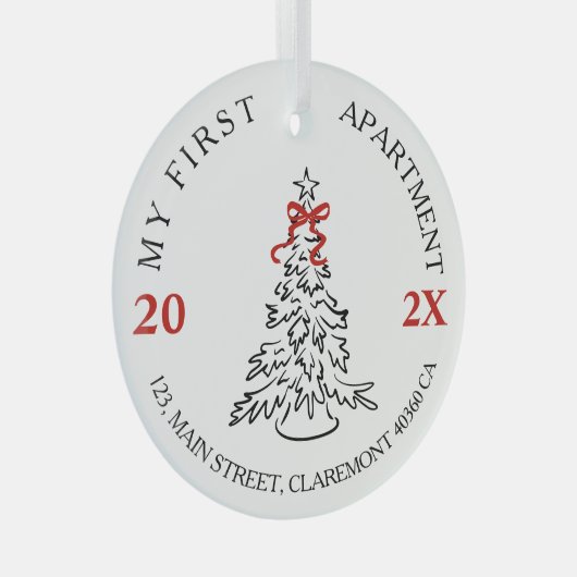 My First apartment keepsake red bow ガラスオーナメント (正面右)
