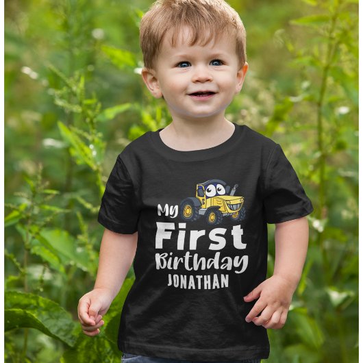 My First Birthday Cute Tractor Boy ベビーTシャツ