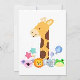 My First Birthday. Giraffe and Happy Animals Desig サンキューカード
