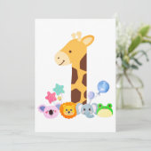 My First Birthday. Giraffe and Happy Animals Desig サンキューカード (スタンド正面)