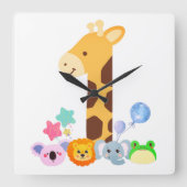My First Birthday. Giraffe and Happy Animals Desig スクエア壁時計 (正面)