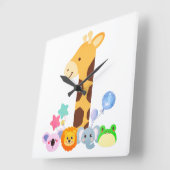 My First Birthday. Giraffe and Happy Animals Desig スクエア壁時計 (傾斜)