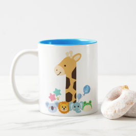 My First Birthday. Giraffe and Happy Animals Desig ツートーンマグカップ