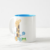 My First Birthday. Giraffe and Happy Animals Desig ツートーンマグカップ (正面左)
