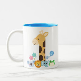 My First Birthday. Giraffe and Happy Animals Desig ツートーンマグカップ