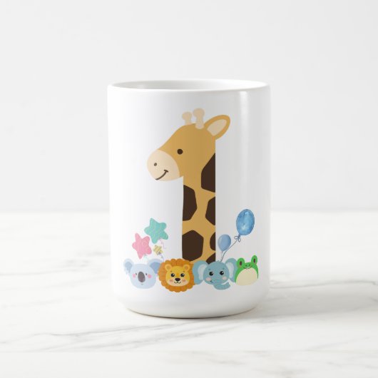 My First Birthday. Giraffe and Happy Animals Desig モーフィングマグカップ (中央)