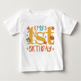 "My first birthday" with cute animals ベビーTシャツ