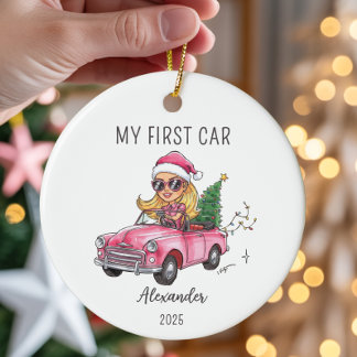 My First Car Personalized Name & Year セラミックオーナメント