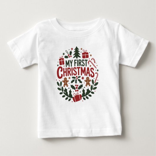 My First Christmas 1st Xmas Family Matching Baby  ベビーTシャツ (正面)