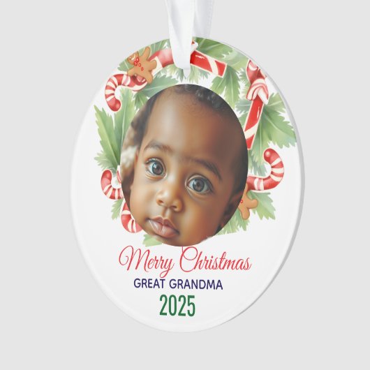 My First Christmas 2025: Personalized Photo オーナメント (正面)