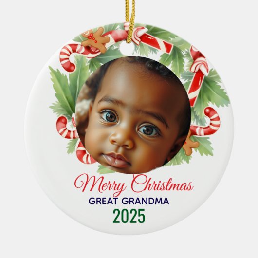 My First Christmas 2025: Personalized Photo セラミックオーナメント (正面)