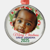 My First Christmas 2025: Personalized Photo  メタルオーナメント (正面)