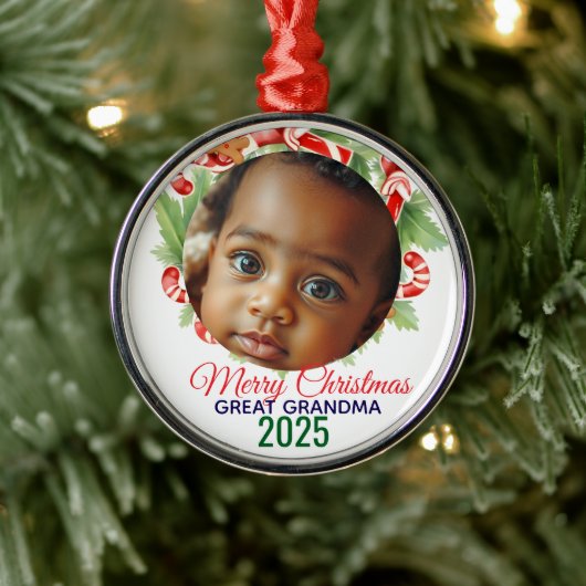 My First Christmas 2025: Personalized Photo  メタルオーナメント (ツリー)