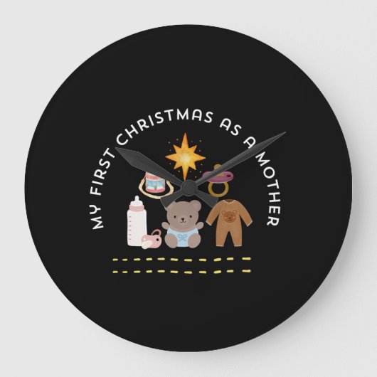 MY FIRST CHRISTMAS AS A MOTHER ラージ壁時計 (正面)